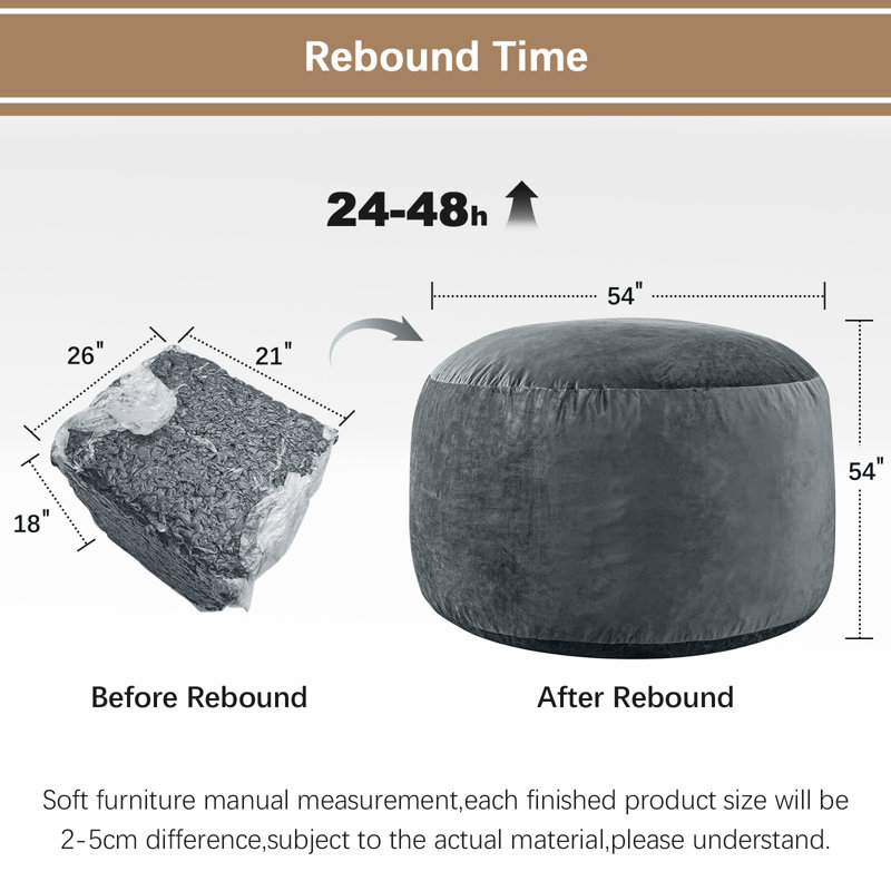 Memory Foam Filled Bean Bag Chair with Soft Removeable Cover, 54" H x 54" W x 28" D, Navy Velvet