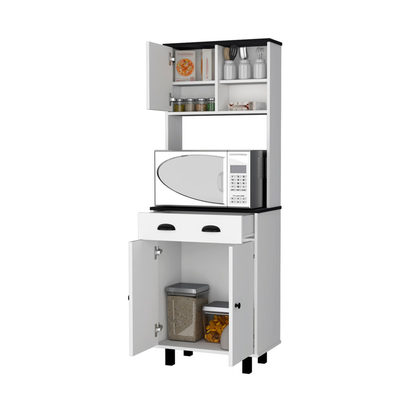 1-Drawer Kitchen Pantry, White/Walnut