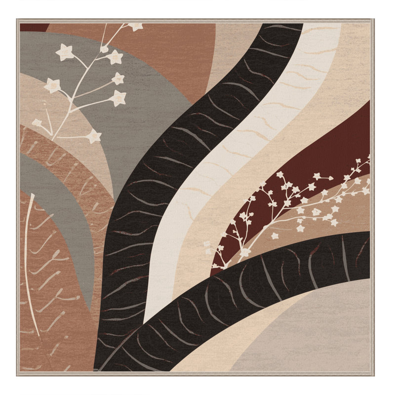 Machine Washable Ortmund Christmas Cactus Eclectic Arc Rug in Beige – Beige Binding, 8' Square