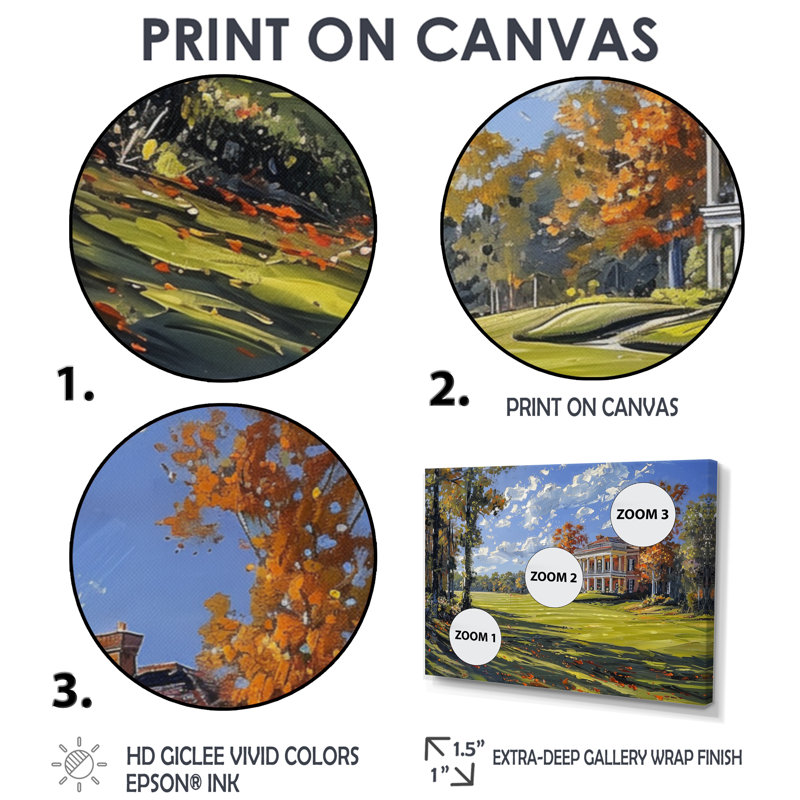 «Autumn Country Club Charm III - Country Club», reproduction d'art mural, Toile tendue, H 28 po x l 60 po x P 1,5 po