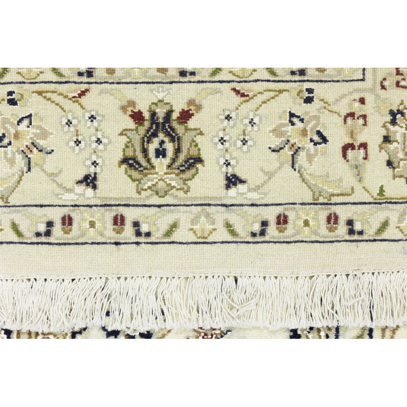 Tapis oriental floral en laine Indo-Nain, Rectangle 4 pi x 6 pi 1 po