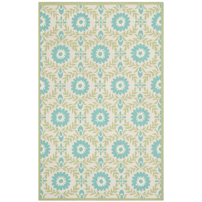 Tapis floral bleu / crème, 8 pi x 10 pi