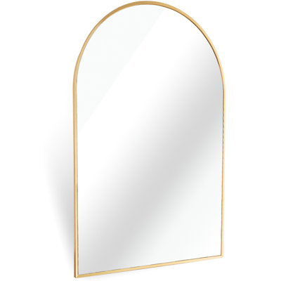 Gold Framed 20X30 Inches Arched Wall Mirror For Bathroom - 4Mm Glass, Rust Aluminum, Installation Made Easy Metal High Density , Hd Simple To Install