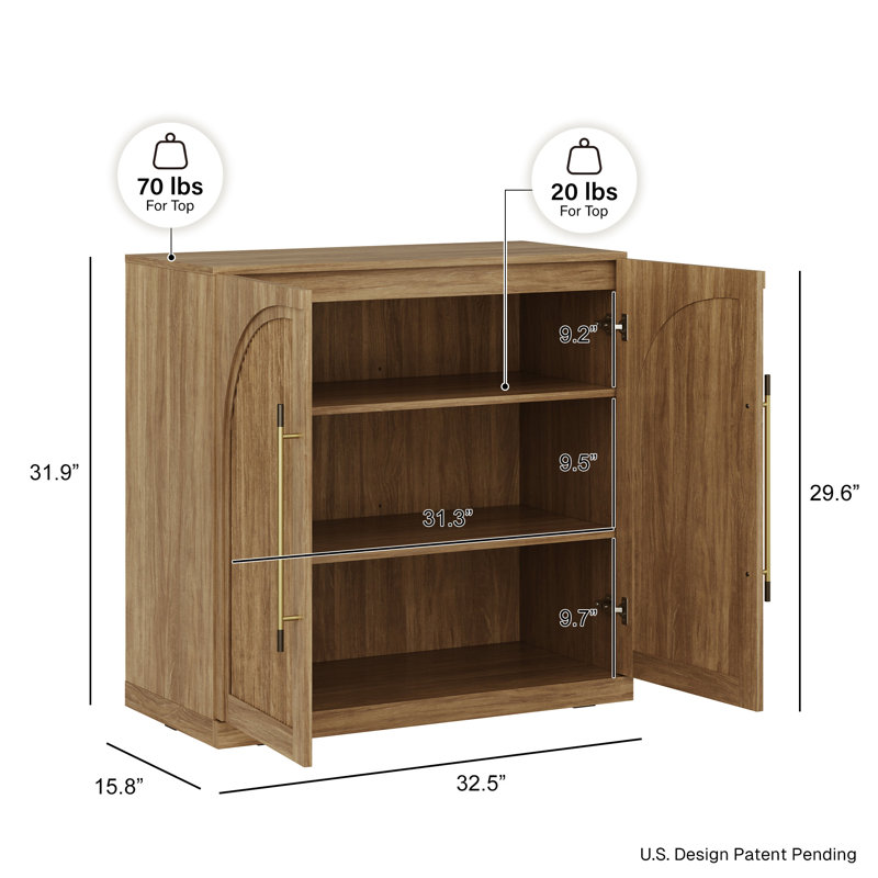 Ensemble de 4 buffet modulaire avec portes en bois à double arc, brun clair, Chameau