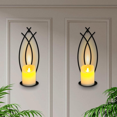 Wall Candle Sconces Holder Set Of 2, Flame-Like Wall Decor Sconces Decorative Wall Sconces For Candles, Wall Mounted Candle Holder For Living Room Bedroom Dining Room Wall Decorations
