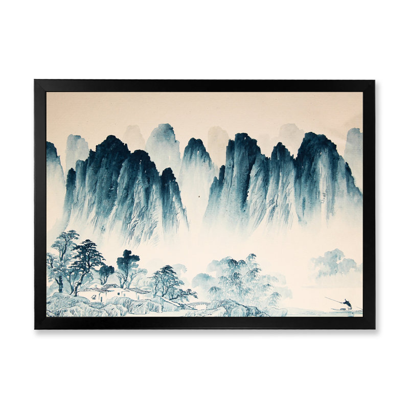 Paysage chinois IV - reproduction sur toile, Toile avec cadre noir, H 8 po x l 12 po x P 1 po