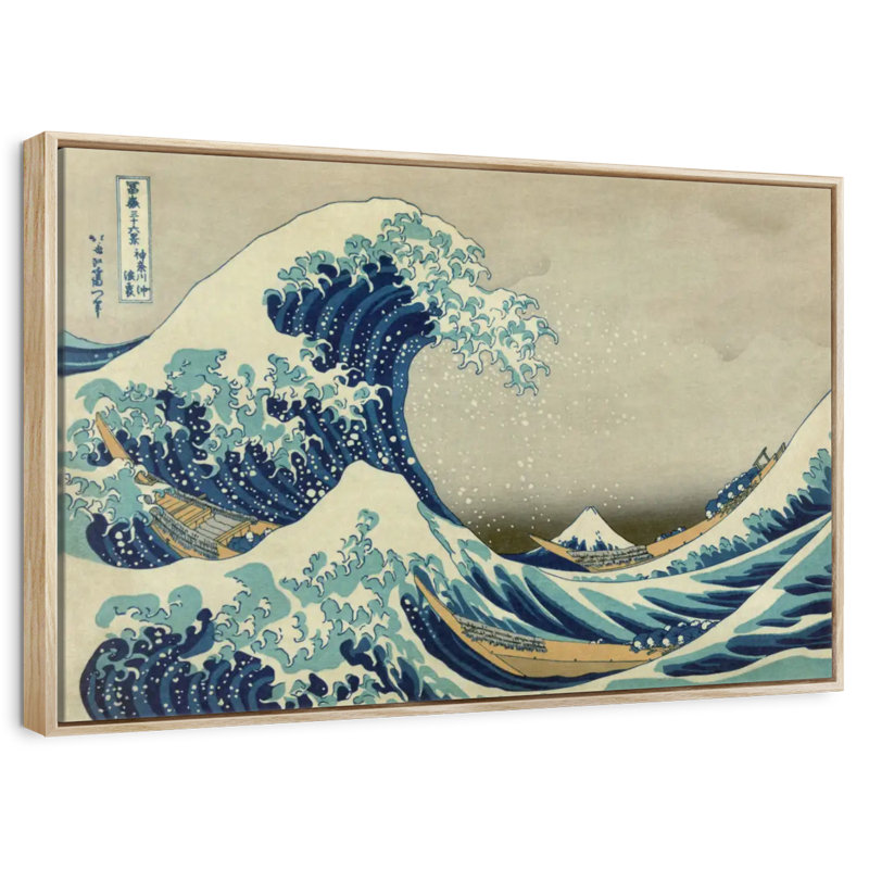 The  Wave Off Kanagawa, Floating Frame Natural Wood, 25" X 17"