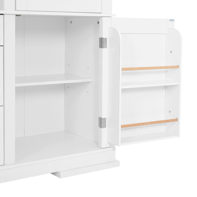 Grande armoire de cuisine avec huche, tiroirs et tablettes réglables Nelson, Blanc
