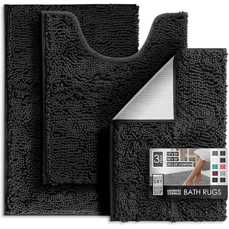Bathroom Rugs, Chenille Bath Mat - Machine Washable Bath Mats For Bathroom Non-Slip Backing Rubber, Quick Dry Bathroom Mat