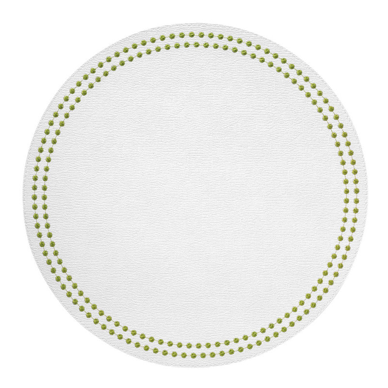 Pearls Vinyl Round Placemats, Antique White/Willow