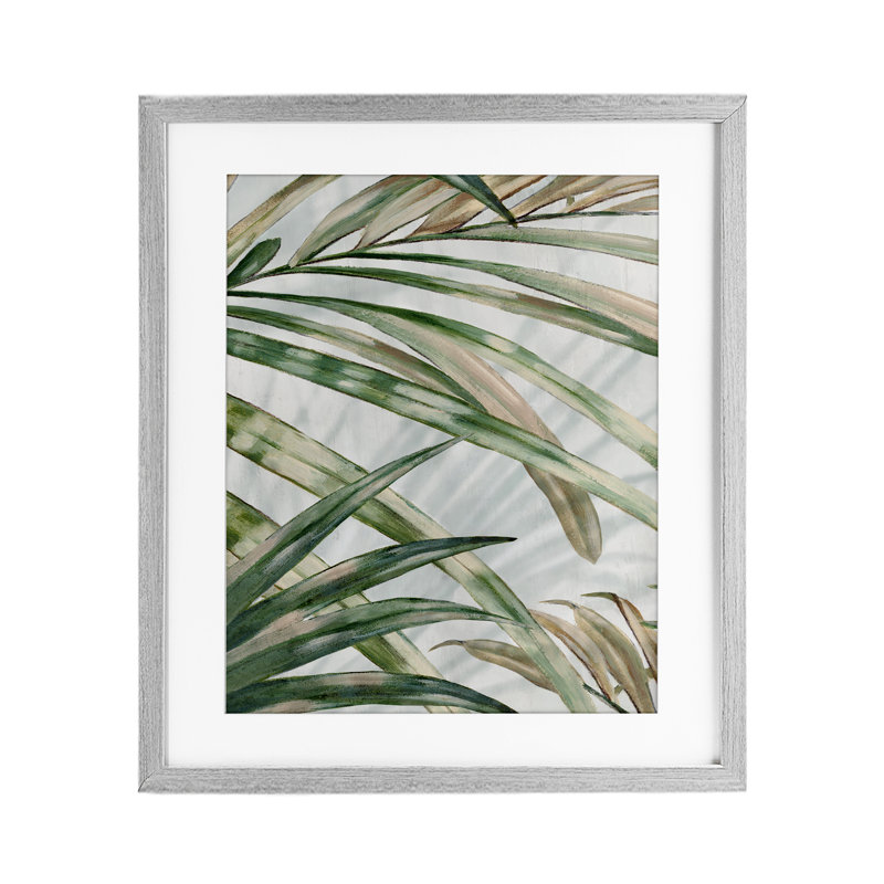 «Tropical Frond Impressions», reproduction sous verre encadrée, design par Alex Black, H 16 po x l 13 po, Cadre de ferme gris