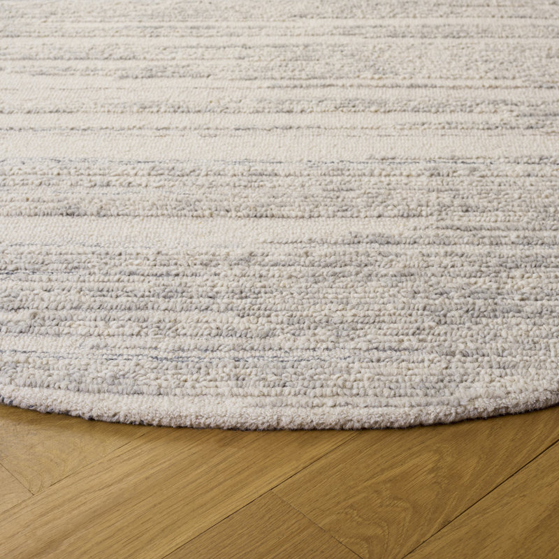 Abstract Hand Tufted Wool, Cotton Striped Indoor Rug, Round 6'