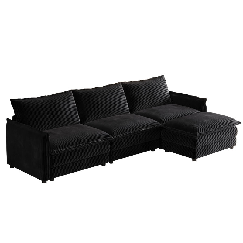 Velours côtelé surdimensionné avec assise profonde pour un repose-pieds mobile en tissu de salon, 3, Noir