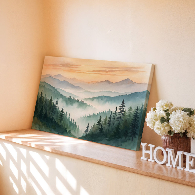 Reproduction d'art sur toile Serene Mountain Landscape Misty Forest Nature Scene, 11 x 14 in