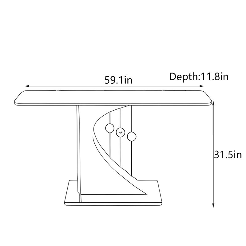 Table d'entrée moderne et minimaliste, H 31,5 po x l 59,1 po x P 11,8 po, Noir, Noir