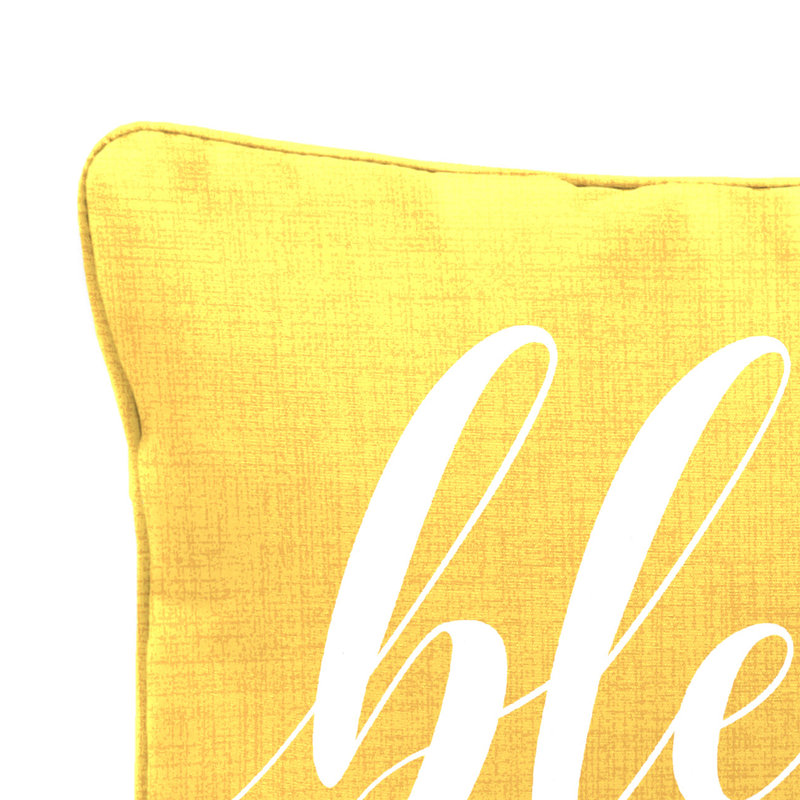 16" x 12" Outdoor Lumbar Throw Pillow with Welt, White/Yellow Blessed