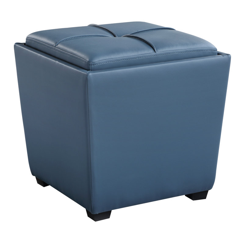 Repose-pieds de rangement carré en similicuir de 16,25 po Anick, Similicuir bleu ardoise