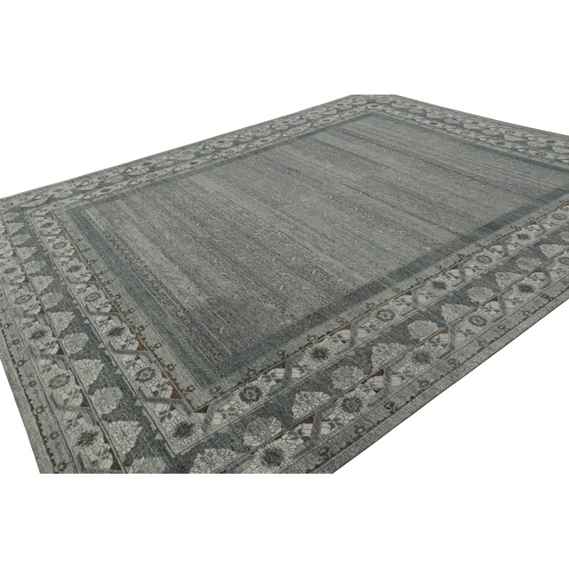 Rug & Kilim’S Khotan Style Rug In Gray And Brown With Floral Borders