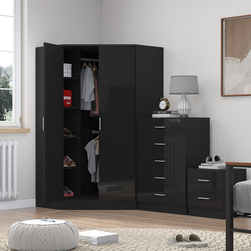 Eva Piece Bedroom Set, Black Gloss / Black Oak