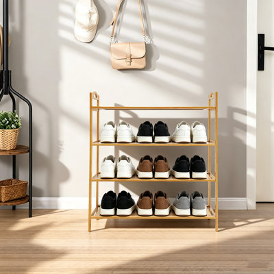4-Tier Bamboo Shoe Rack Freestanding Shoe Organizer Entryway Open Shoe Storage Shelf for Bedroom Hallway Balcony