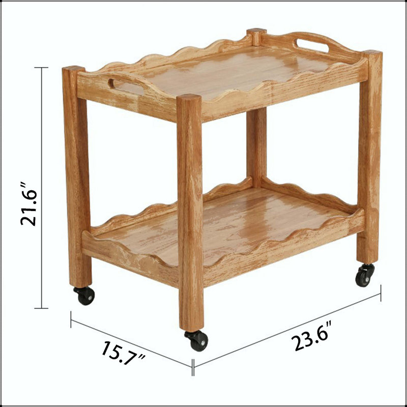 Table d'appoint roulante en bois d'hévéa massif à 2 niveaux avec roues verrouillables et plateau amovible