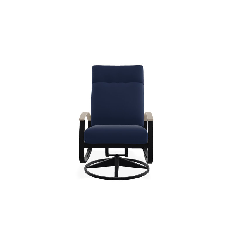 Chaise de patio pivotante avec coussins Askar, Noir texturé, Toile bleu marine Sunbrella®, Désert P60
