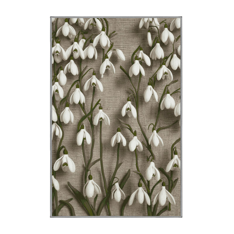 Tapis gris botanique lavable à la machine, Rectangle 7 pi x 9 pi