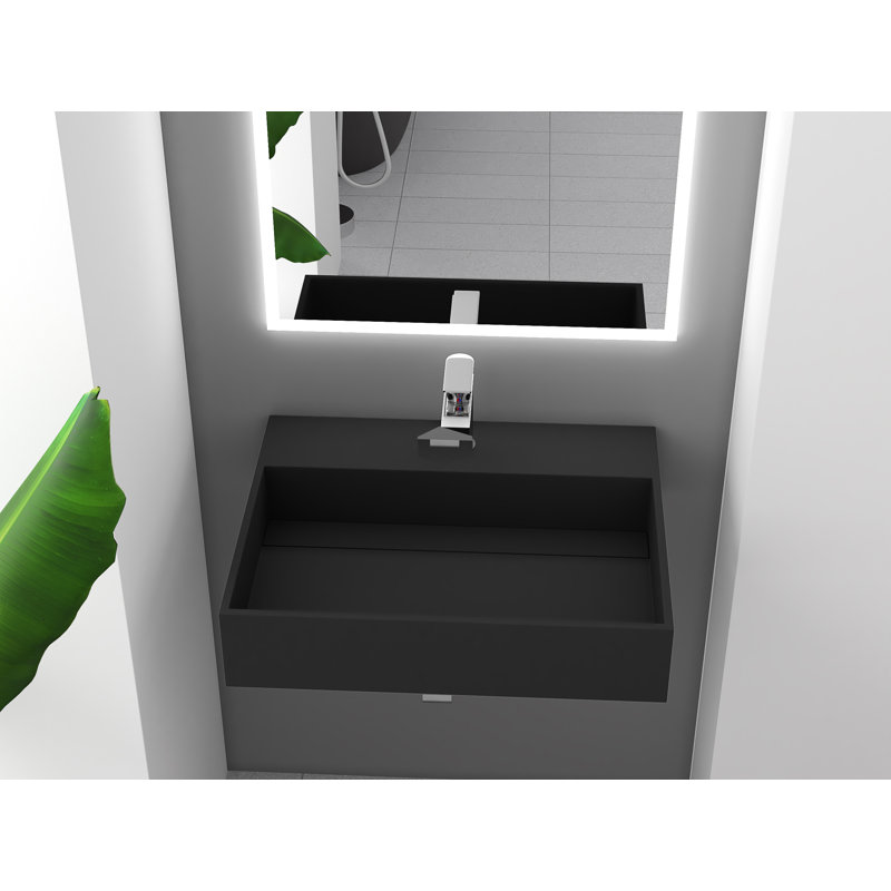 Juniper 24" Wall Mounted Solid Surface Floating Bathroom Sink with Concealed Drain - Black, Black