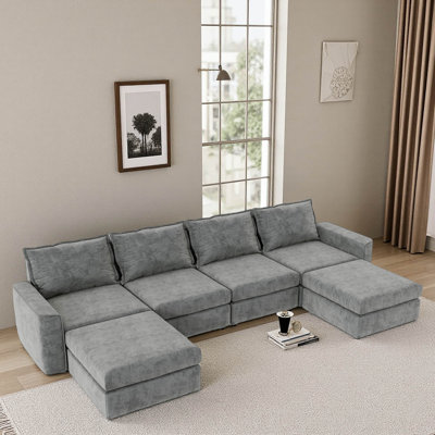 116*58" Velvet Modular Sectional Sofa,U Shaped Reversible Couch Set,Free Combination,6 Seat Sleeper Cloud Sofa Bed With Ottoman,Convertible Oversized Indoor Furniture Pieces For Living Room