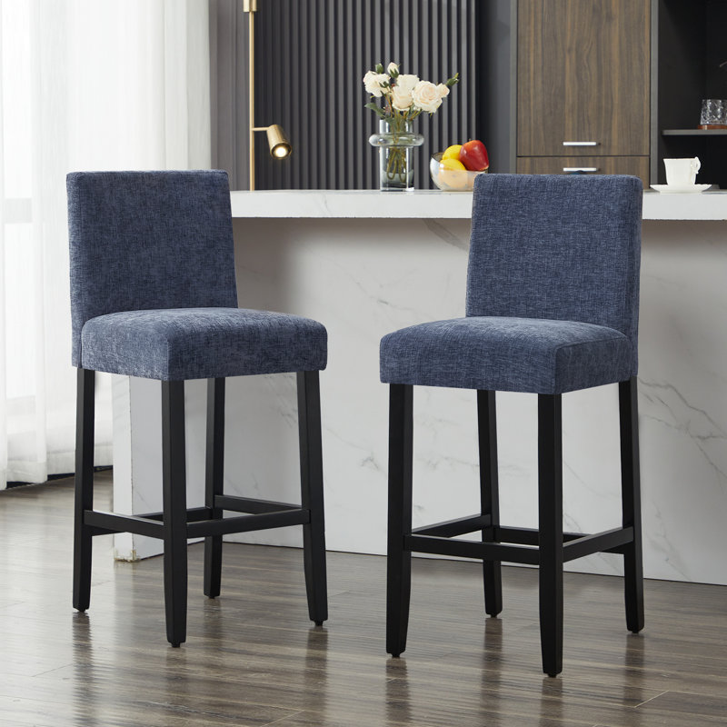 Tabouret de bar rembourré avec structure en bois massif, 2, Bleu / chenille, Tabouret de bar (siège d'une hauteur de 29 po)