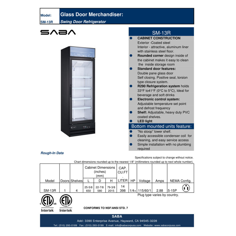 Black Glass Door Commercial Merchandiser Refrigerator, 26''