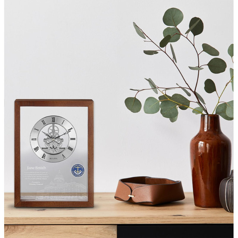 Bulova B1722 Engraver Glass Tabletop Wall Clock