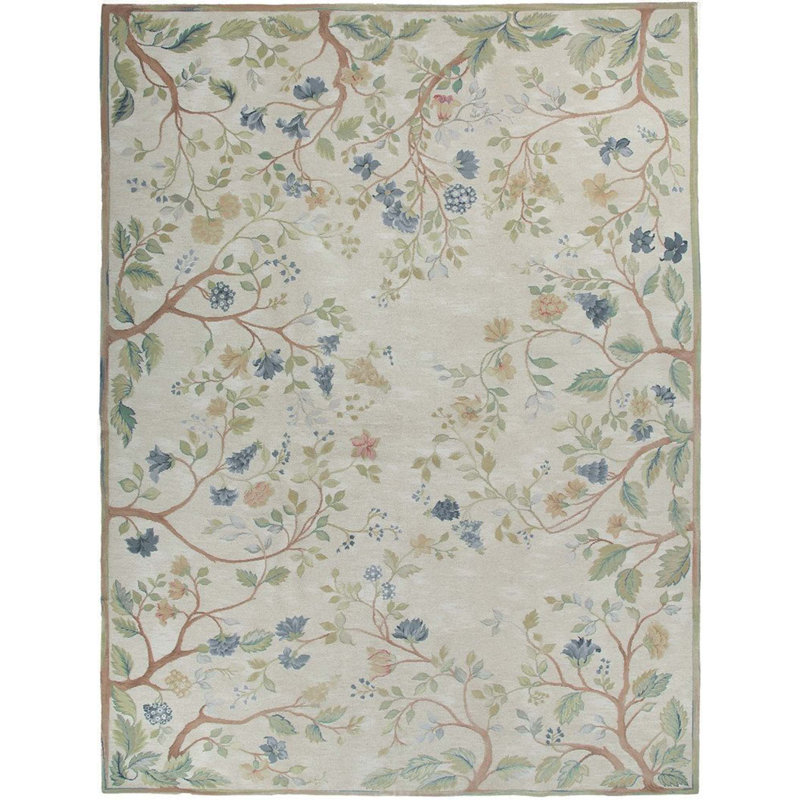 Hand-Knotted High-Quality Beige and Beige Area Rug, Rectangle 10'11" x 16'5"