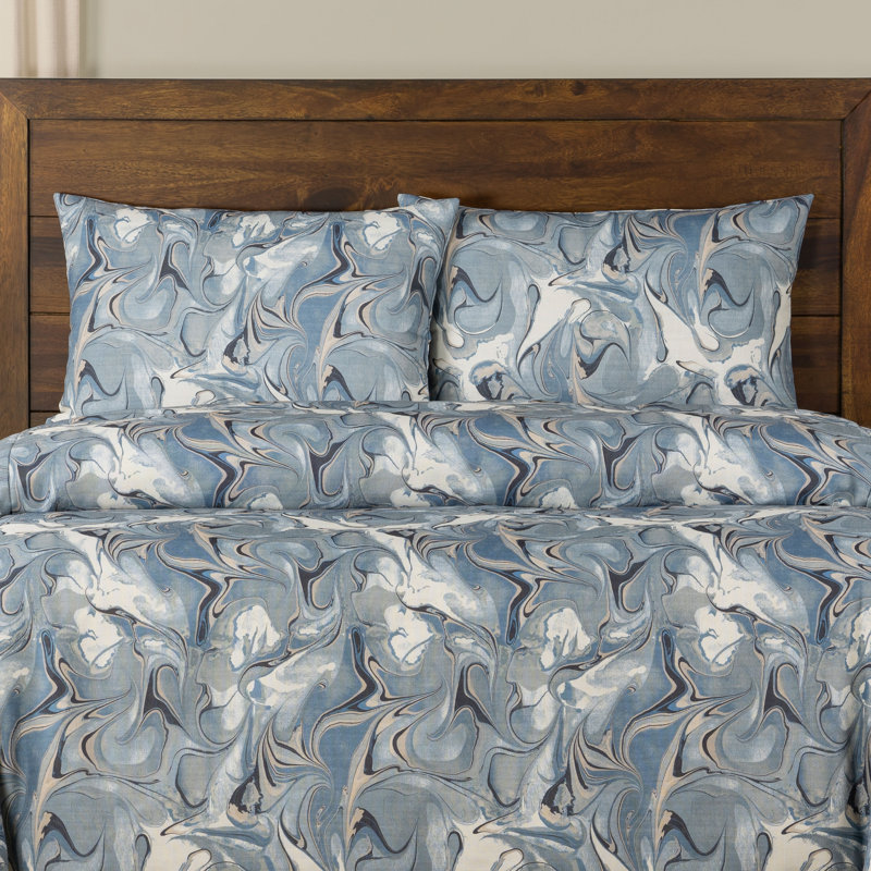 Ensemble de housse de couette marbré Wanderlust, Couette pour très grand lit californien + 2 taies, Bleu