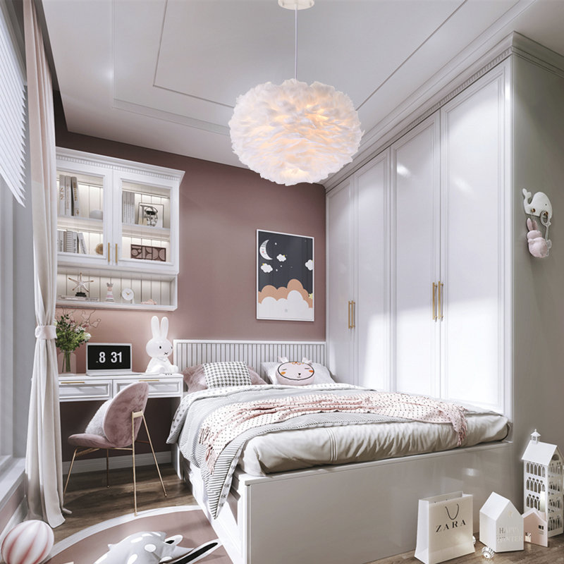  Luminaire suspendu 1 lumière avec abat-jour en plumes blanches