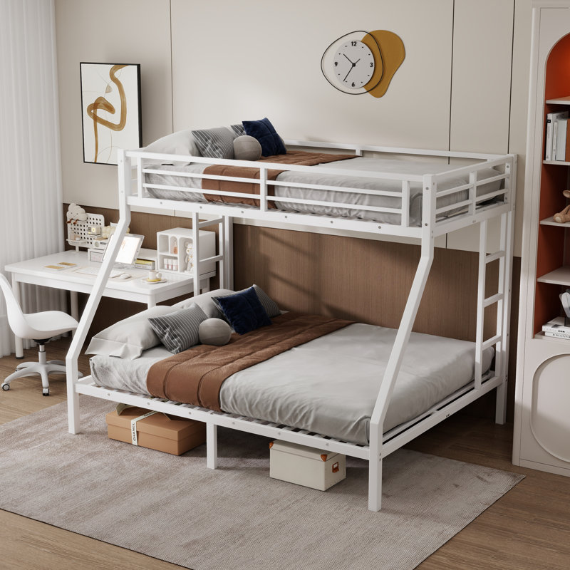 Metal Twin Xl Over Queen Bunk Bed For Teens And Adults,Space-Saving/No Box Spring Needed, White