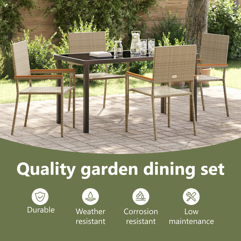 5 Piece Garden Dining Set Poly Rattan, Beige