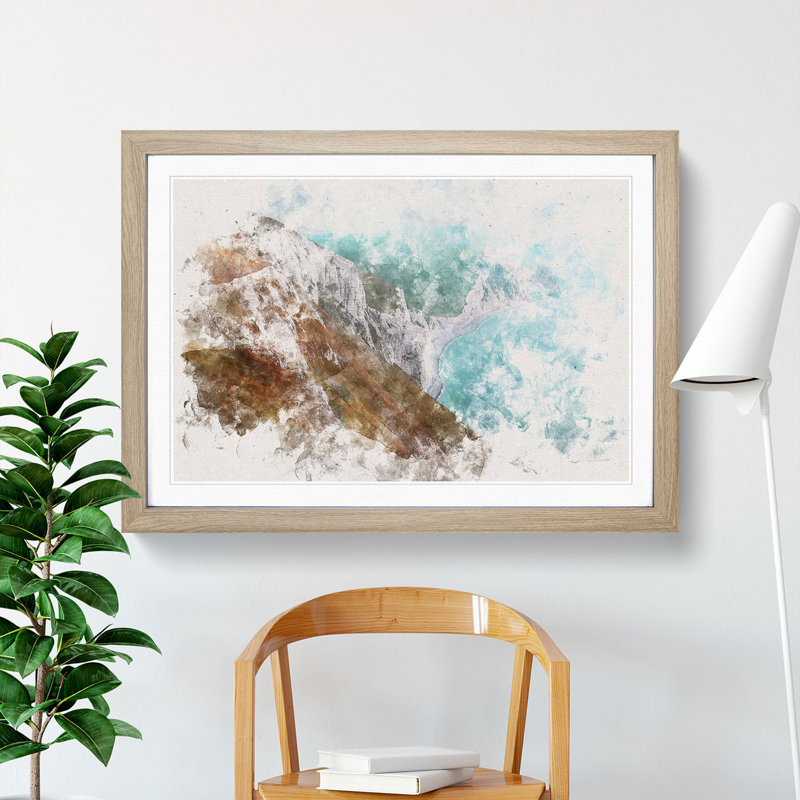 The Cliffs of the Jurassic Coast Watercolour - Picture Frame Graphic Art Print, Oak Framed, 45cm H x 63cm W x 2cm D