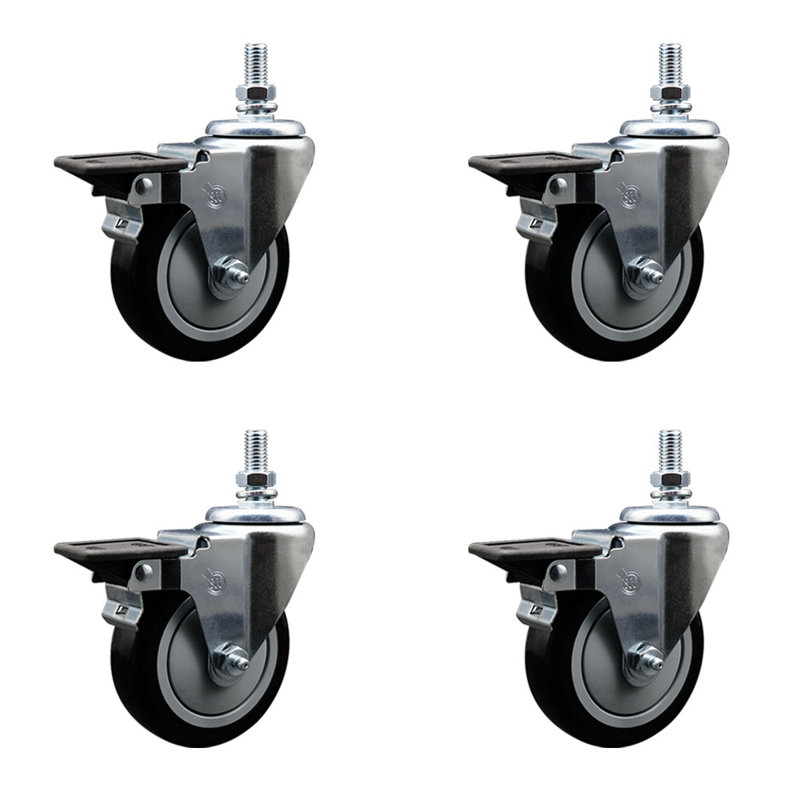 Polyurethane Wheel Swivel 10mm Threaded Stem Caster Set SCC