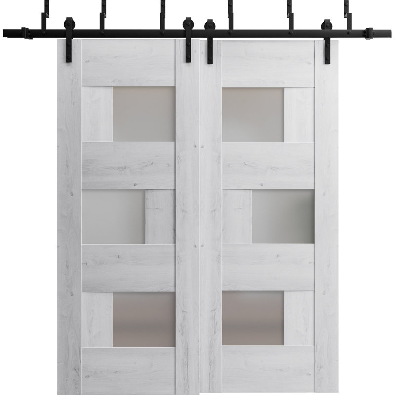 Portes de grange en bois givré Sete, 36 po x 84 po, Blanc