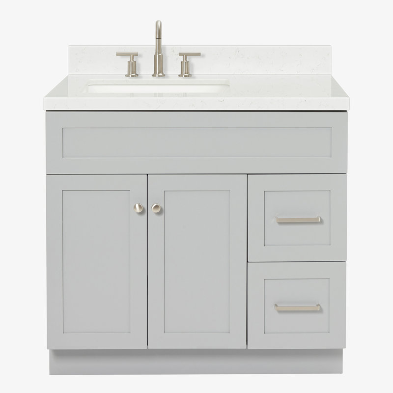 Meuble-lavabo sur pied simple 36 po avec comptoir en quartz Hamlet, Gauche, Rectangular, Bleu minuit