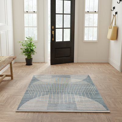 George Oliver Jeffs Machine Washable Blue Mid-Century Modern Indoor Rug