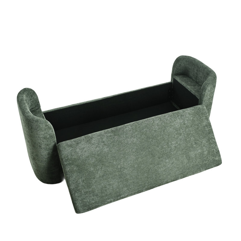 Banc de rangement moderne rembourré avec coussins, banc de chambre en chenille avec côtés incurvés, Green