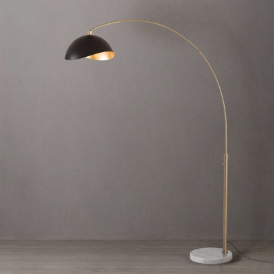 Luna Bella 92" Arc Lamp - Weathered Brass, White Marble Base, Matte Black/Gold Steel Shade, Dimmable, Bulb Included