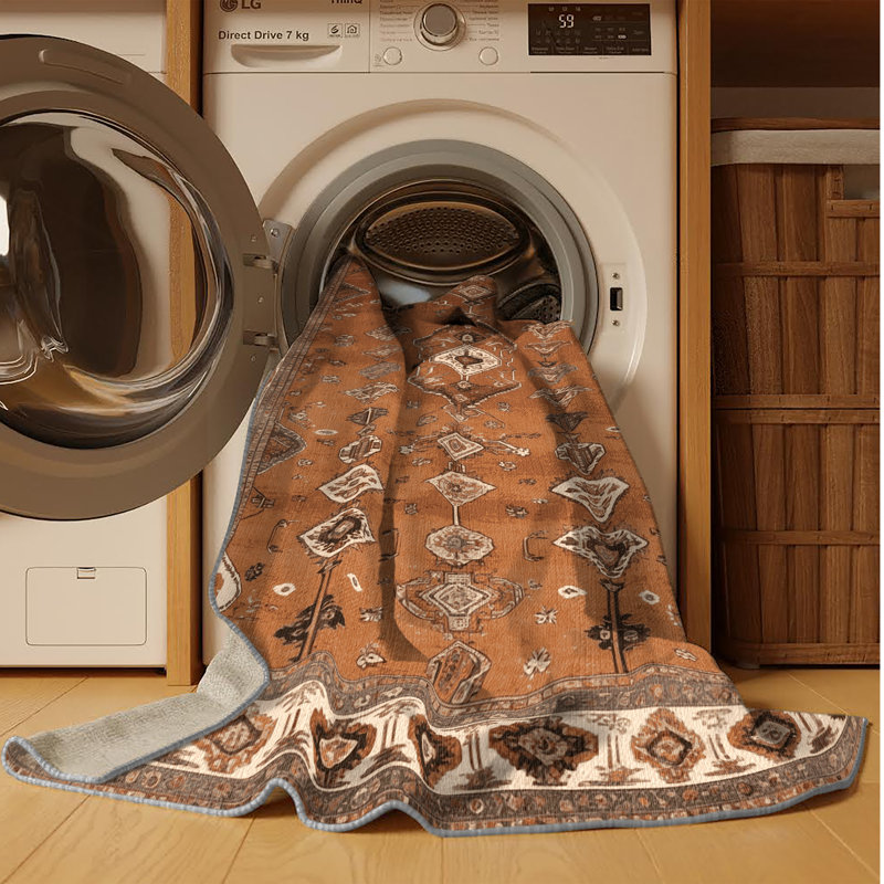 Tapis brun lavable à la machine, Rond 5 pi