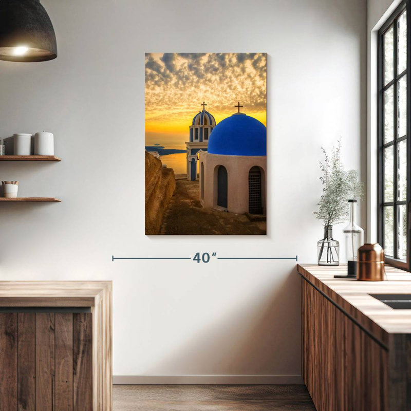 Adella Santorini, églises au crépuscule, H 39 po x l 26 po