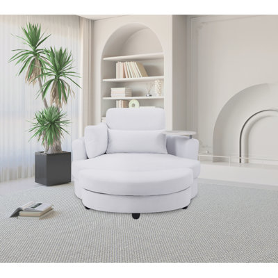 Lasean Upholstered Swivel Barrel Chair with Ottoman