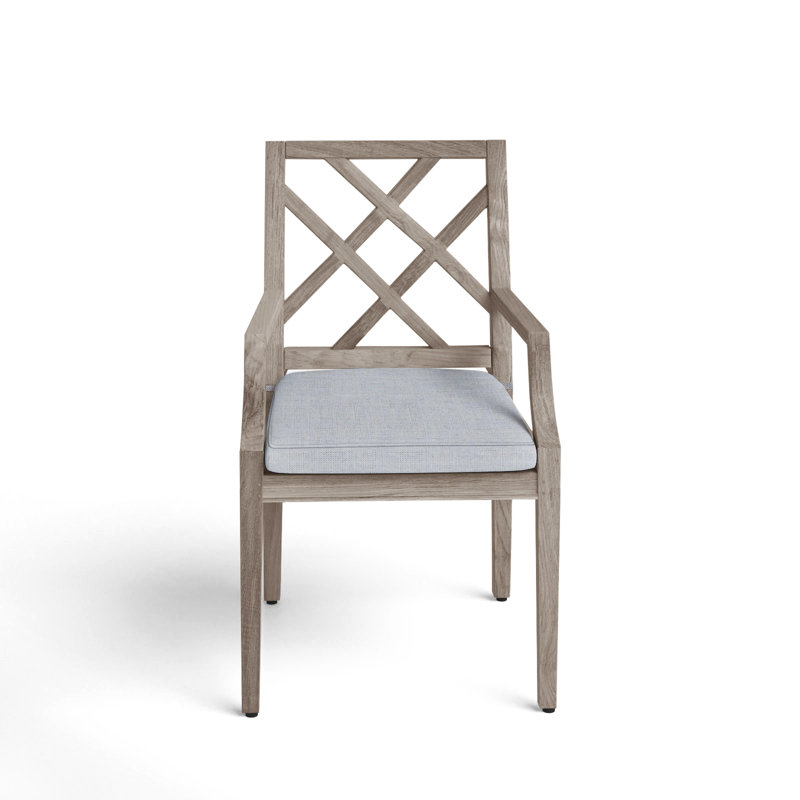 Haley Patio Dining Armchair with Cushions, Oyster Teak, Welt, Linen Chambray