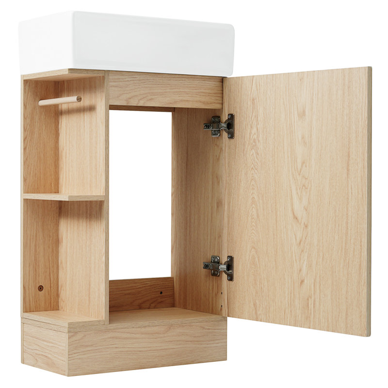 Meuble-lavabo 18,6 po avec lavabo en céramique, porte et armoire de rangement, Naturel