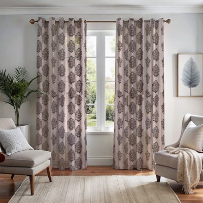 Burlap Print Cotton Light Filtering Grommet Curtain with Cotton Lining for Bedroom